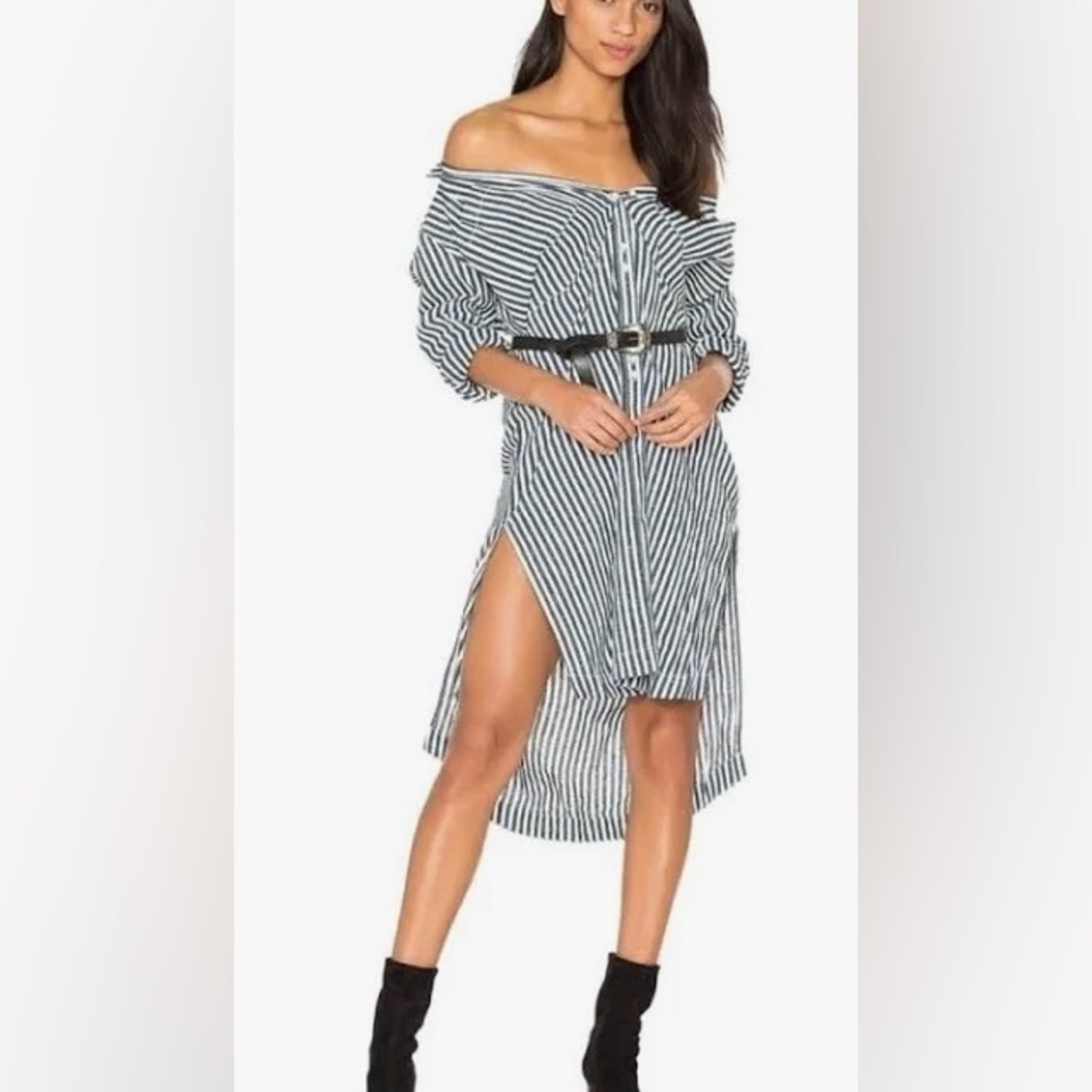 Free People | Faded In The Morning Striped Linen Blend Shirt Dress S🩶🎃